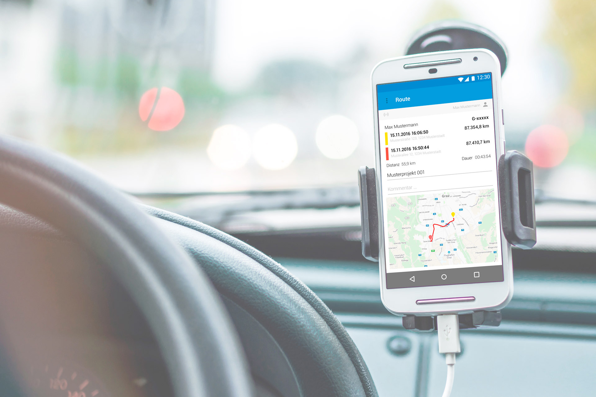 Digitales Fahrtenbuch für die Dokumentation von geschäftlichen Fahrten.